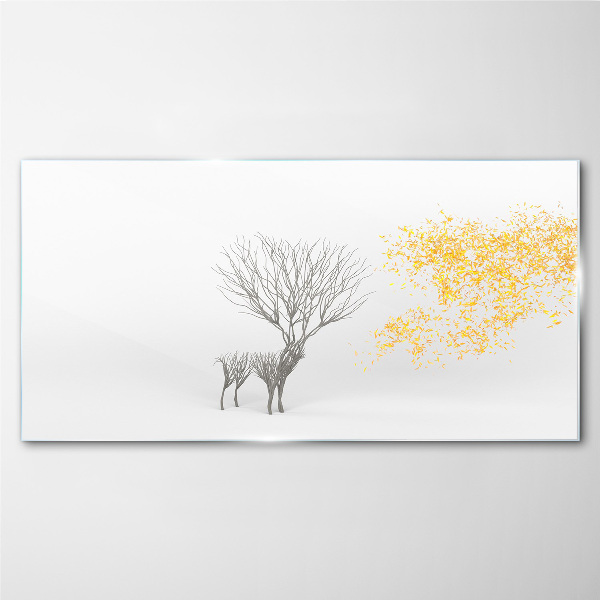 Glasbild Baum und Hirsch im Wind