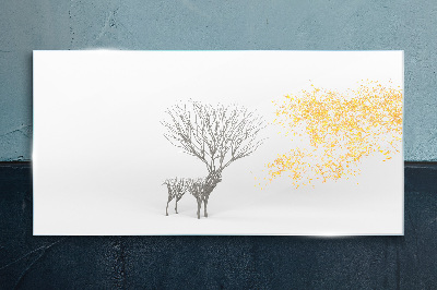 Glasbild Baum und Hirsch im Wind