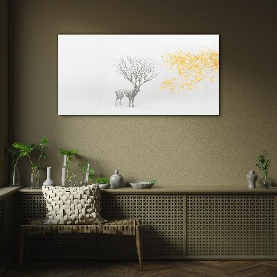 Glasbild Baum und Hirsch im Wind