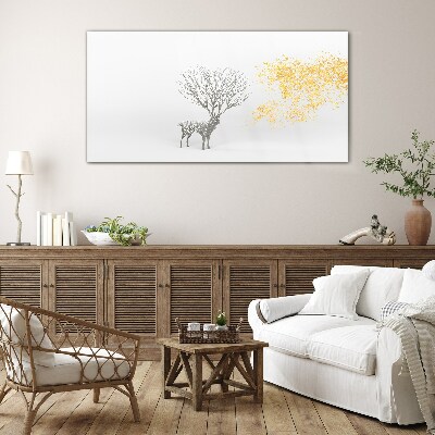 Glasbild Baum und Hirsch im Wind
