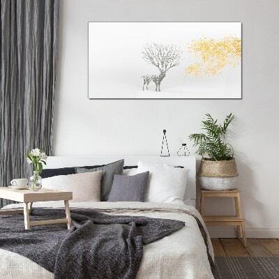 Glasbild Baum und Hirsch im Wind