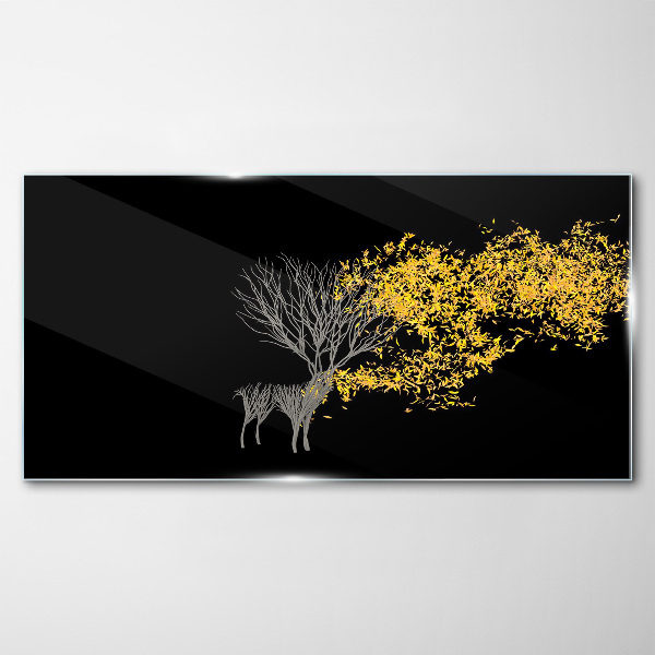 Glasbild Goldene Blätter auf schwarzem Hintergrund