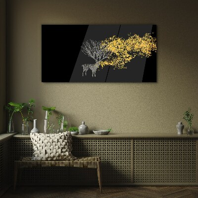 Glasbild Goldene Blätter auf schwarzem Hintergrund