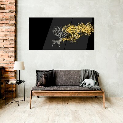 Glasbild Goldene Blätter auf schwarzem Hintergrund