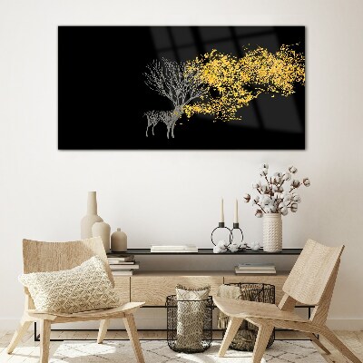 Glasbild Goldene Blätter auf schwarzem Hintergrund