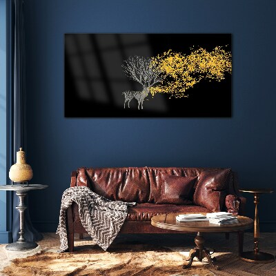 Glasbild Goldene Blätter auf schwarzem Hintergrund