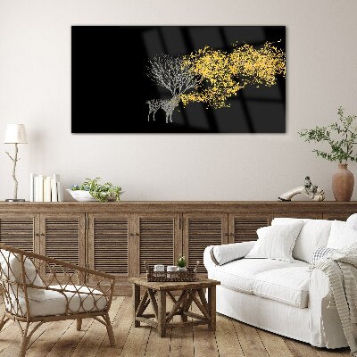 Glasbild Goldene Blätter auf schwarzem Hintergrund