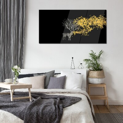 Glasbild Goldene Blätter auf schwarzem Hintergrund