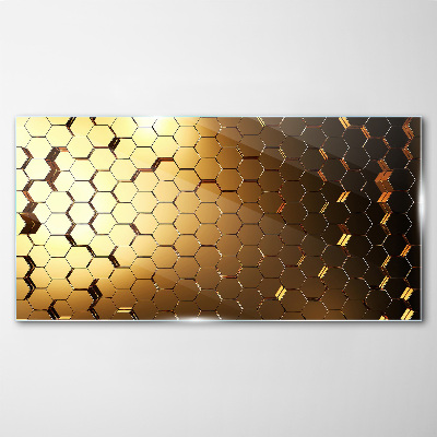 Glasbild Goldene Sechsecke im Licht