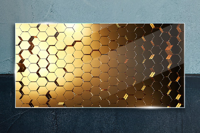 Glasbild Goldene Sechsecke im Licht