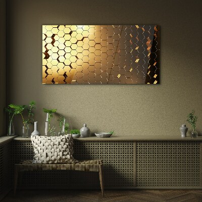 Glasbild Goldene Sechsecke im Licht