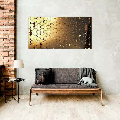 Glasbild Goldene Sechsecke im Licht