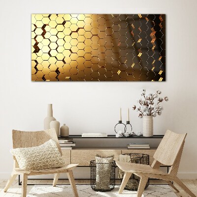 Glasbild Goldene Sechsecke im Licht