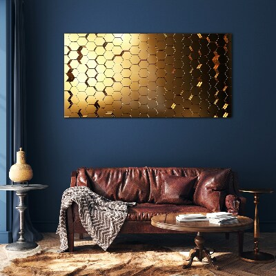 Glasbild Goldene Sechsecke im Licht