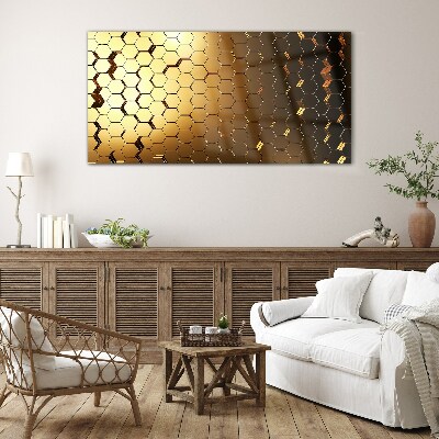 Glasbild Goldene Sechsecke im Licht