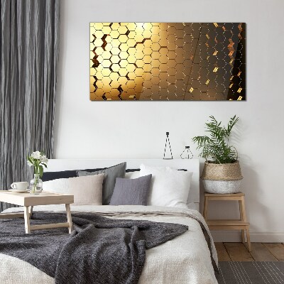 Glasbild Goldene Sechsecke im Licht