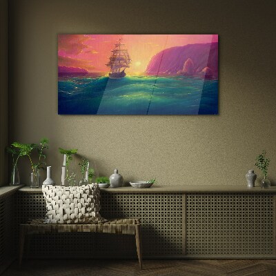 Glasbild Sonnenuntergang über dem Meer