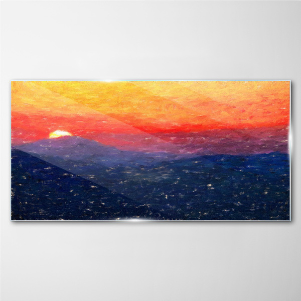 Bild auf glas drucken Sonnenuntergang über einer Berglandschaft