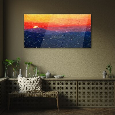 Bild auf glas drucken Sonnenuntergang über einer Berglandschaft