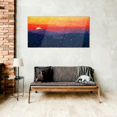 Bild auf glas drucken Sonnenuntergang über einer Berglandschaft