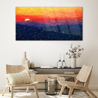 Bild auf glas drucken Sonnenuntergang über einer Berglandschaft