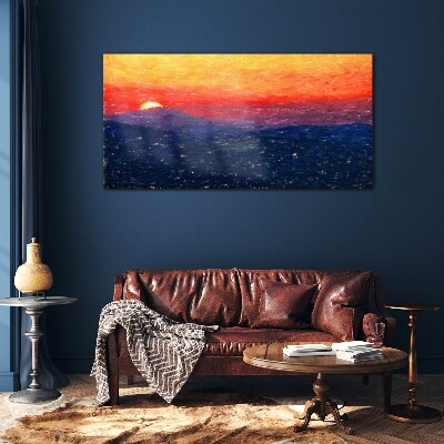 Bild auf glas drucken Sonnenuntergang über einer Berglandschaft