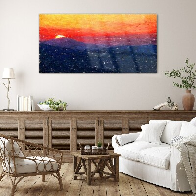 Bild auf glas drucken Sonnenuntergang über einer Berglandschaft