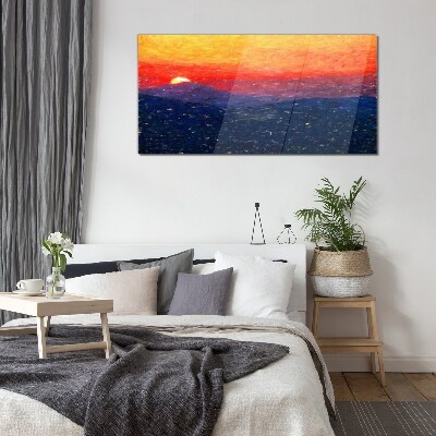Bild auf glas drucken Sonnenuntergang über einer Berglandschaft