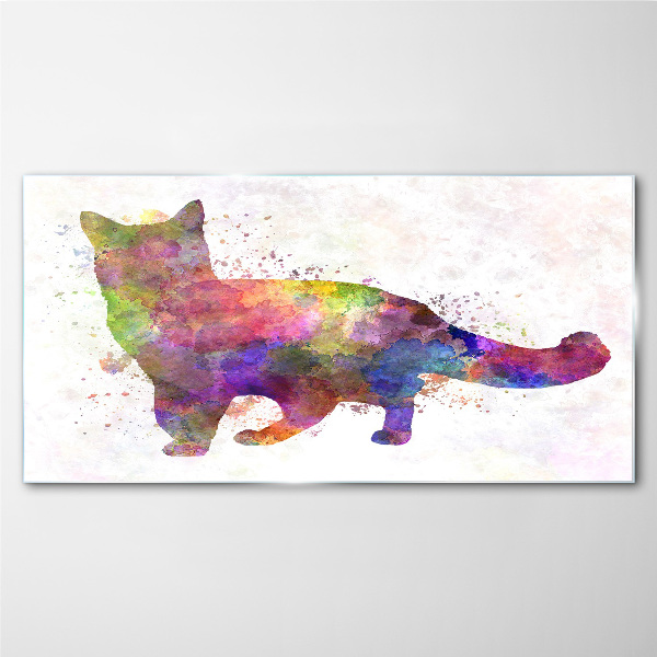 Glasbild Bunte Katze im Aquarellstil