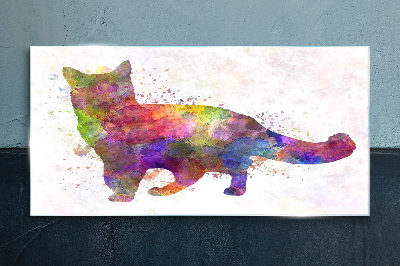 Glasbild Bunte Katze im Aquarellstil