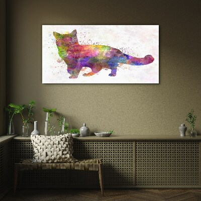 Glasbild Bunte Katze im Aquarellstil