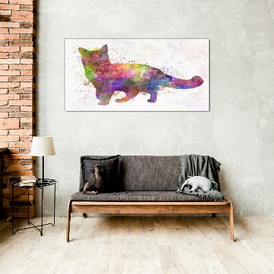 Glasbild Bunte Katze im Aquarellstil