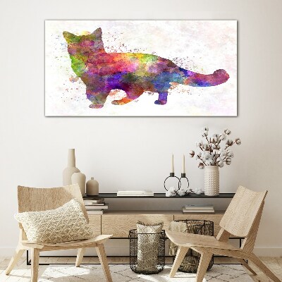 Glasbild Bunte Katze im Aquarellstil