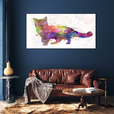 Glasbild Bunte Katze im Aquarellstil