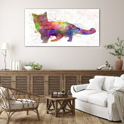 Glasbild Bunte Katze im Aquarellstil