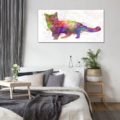 Glasbild Bunte Katze im Aquarellstil