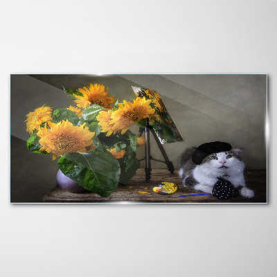 Glasbild Katzen und Sonnenblumen