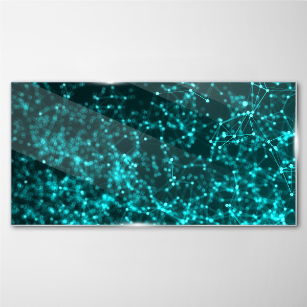 Glasbild Digitales Netzwerk in Blautönen