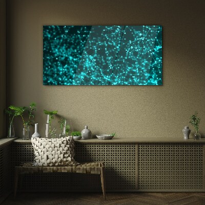 Glasbild Digitales Netzwerk in Blautönen