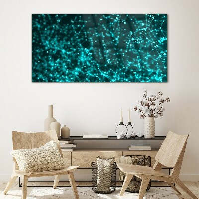 Glasbild Digitales Netzwerk in Blautönen