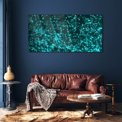 Glasbild Digitales Netzwerk in Blautönen