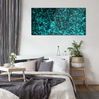 Glasbild Digitales Netzwerk in Blautönen