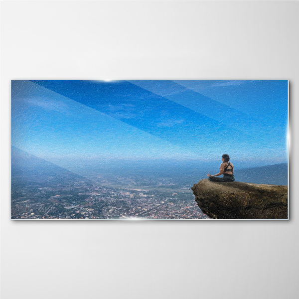 Glasbild Meditation auf dem Berggipfel