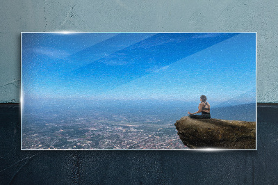 Glasbild Meditation auf dem Berggipfel