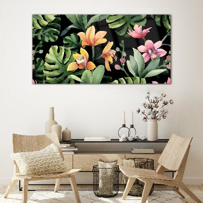 Glasbild Tropischer Garten in Aquarell