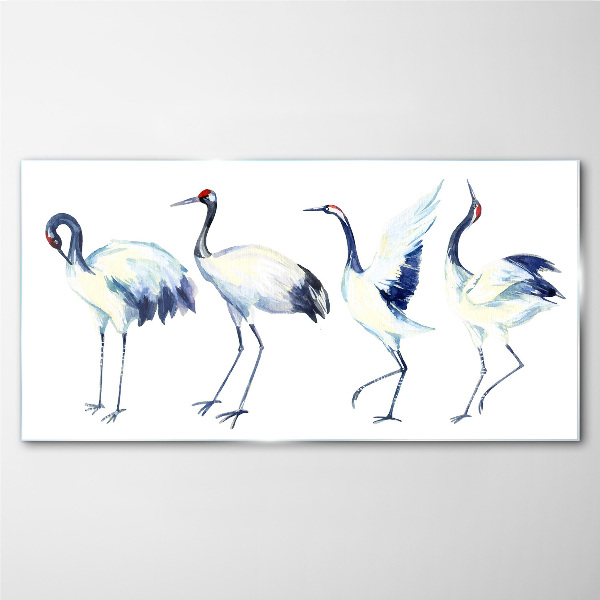 Glasbild Tanzende Kraniche in Aquarell