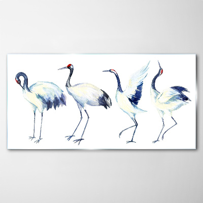 Glasbild Tanzende Kraniche in Aquarell