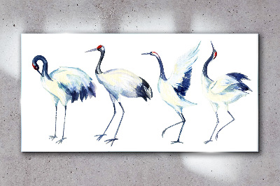 Glasbild Tanzende Kraniche in Aquarell