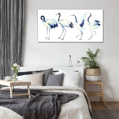 Glasbild Tanzende Kraniche in Aquarell