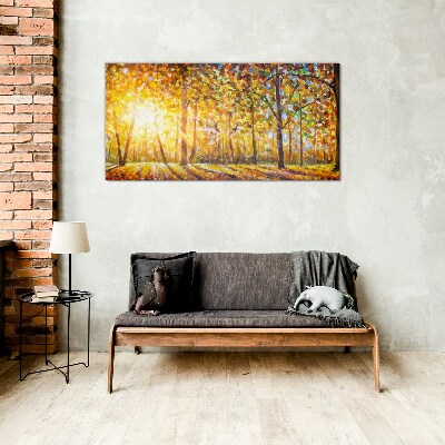 Glasbild Goldener Herbst im Wald